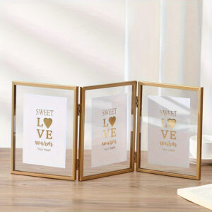 NNETM Glam Metal Triptych Photo Frame – Gold Tabletop Picture Display