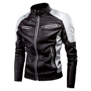Men Slim Fit PU Moto Leather Jacket (Black)