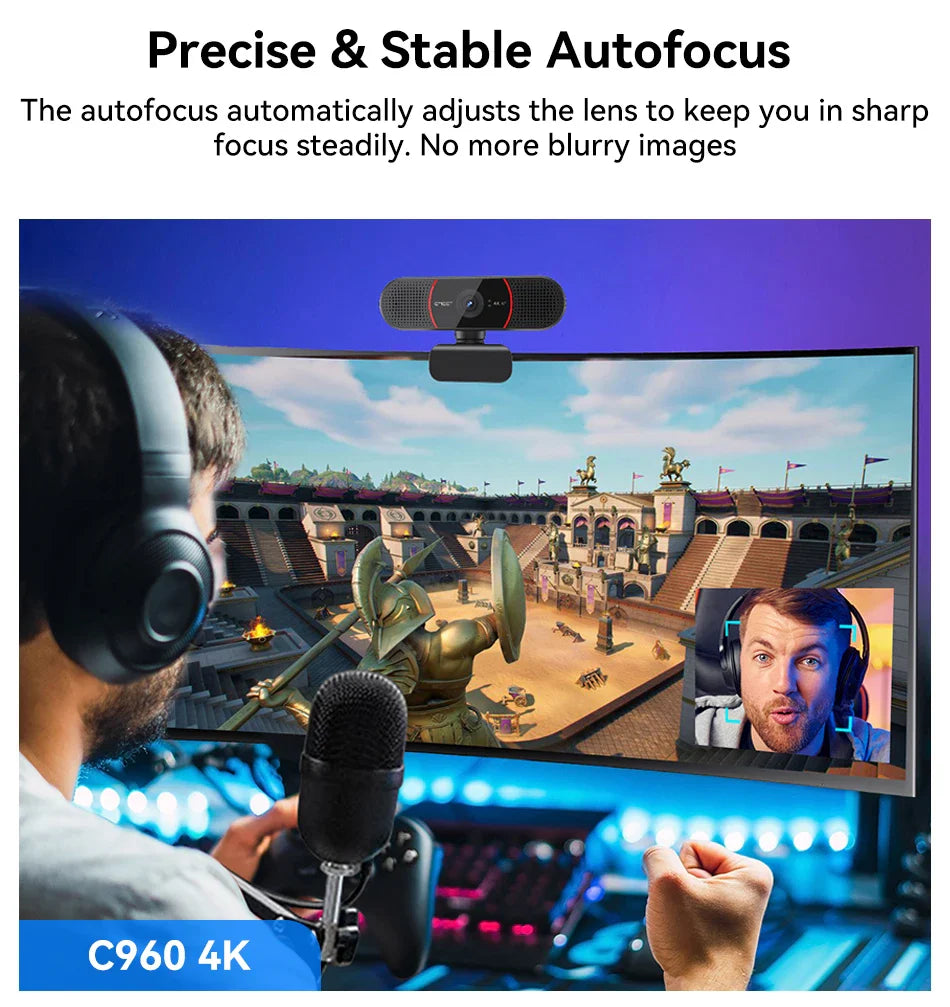 4K USB Webcam with Tripod Sony Sensor Autofocus Black - Image 2