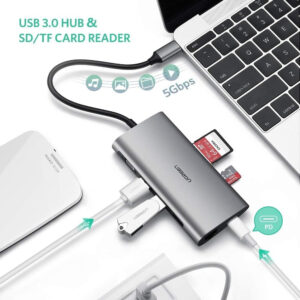 NNEDSZ Type C 8 in 1 Multifultion adaptor VGA/RJ45/USB3.0 x 3/SD/TF/TypeC PD Protocal (50539)