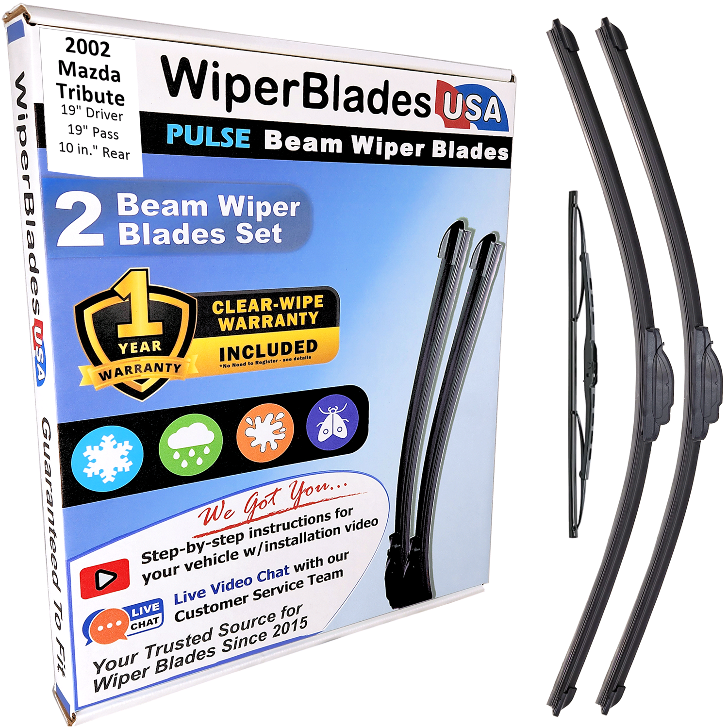 2002 Mazda Tribute Wiper Blades w/1yr Wear Warranty (Set of 3) w/Rear Wipers