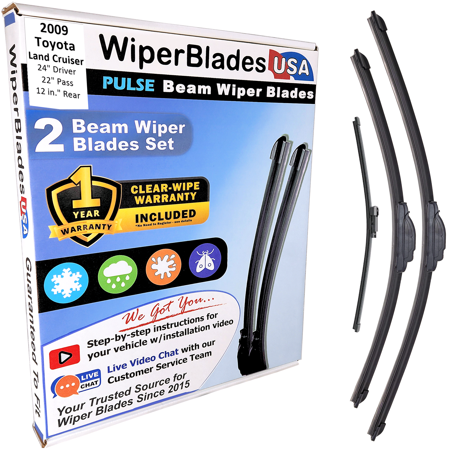2009 Toyota Land Cruiser Wiper Blades w/1yr Warranty (Set of 3) w/Rear Wipers