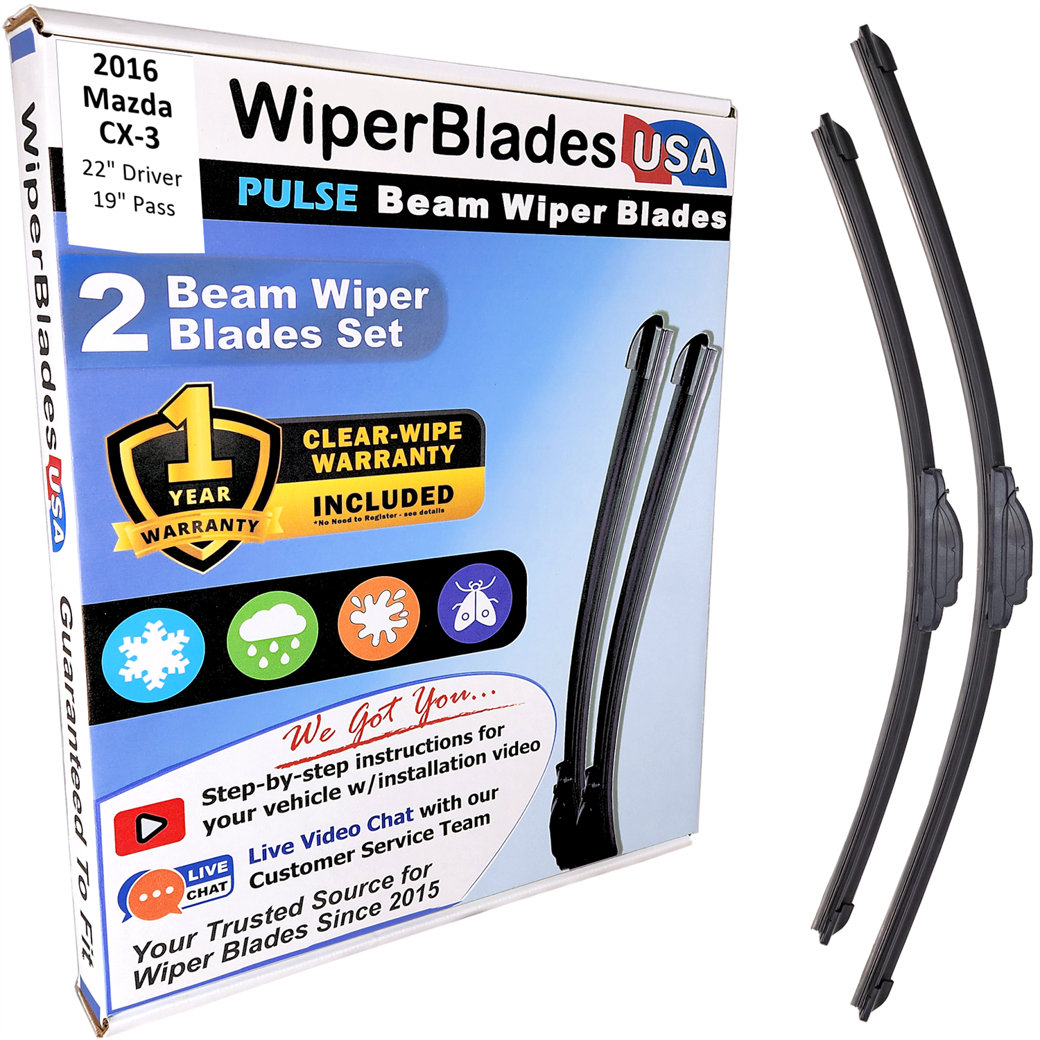 2016 Mazda CX-3 Wiper Blades Set w/1yr Warranty (Set of 2) Pulse Beam Wipers