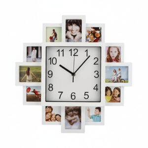 NNETM Creative Photo Frame Wall Clock – Black Wooden Memory Clock (12 Photos)