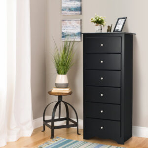 NNECW 6 Drawer Chest with Mental Knobs for Living Room-Black