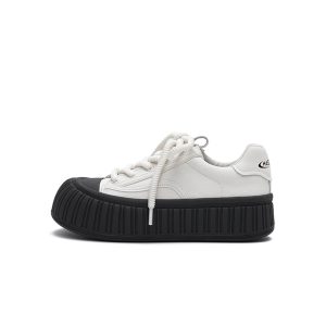 Women’s Platform Chunky Sports Sneakers – Ribbed Sole Leather Trainers